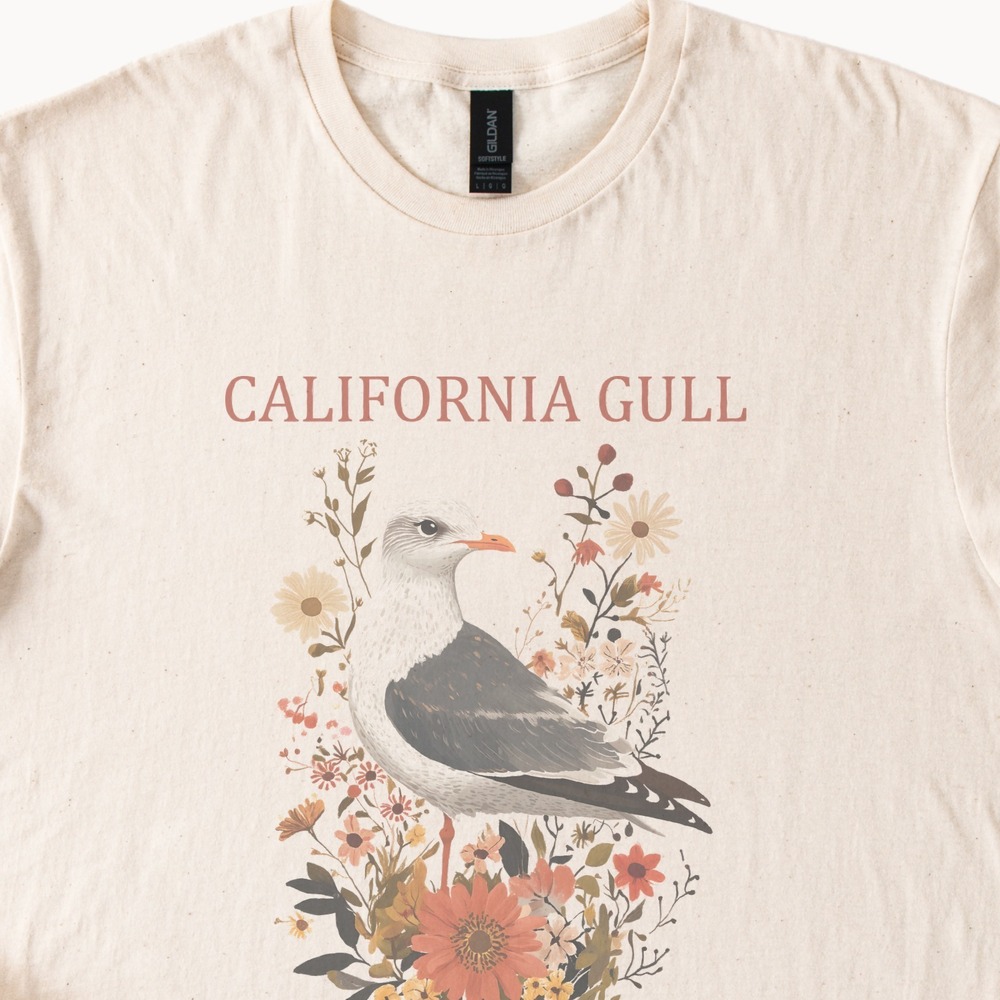 California Gull Botanical Graphic Tee Natural Watercolor Art